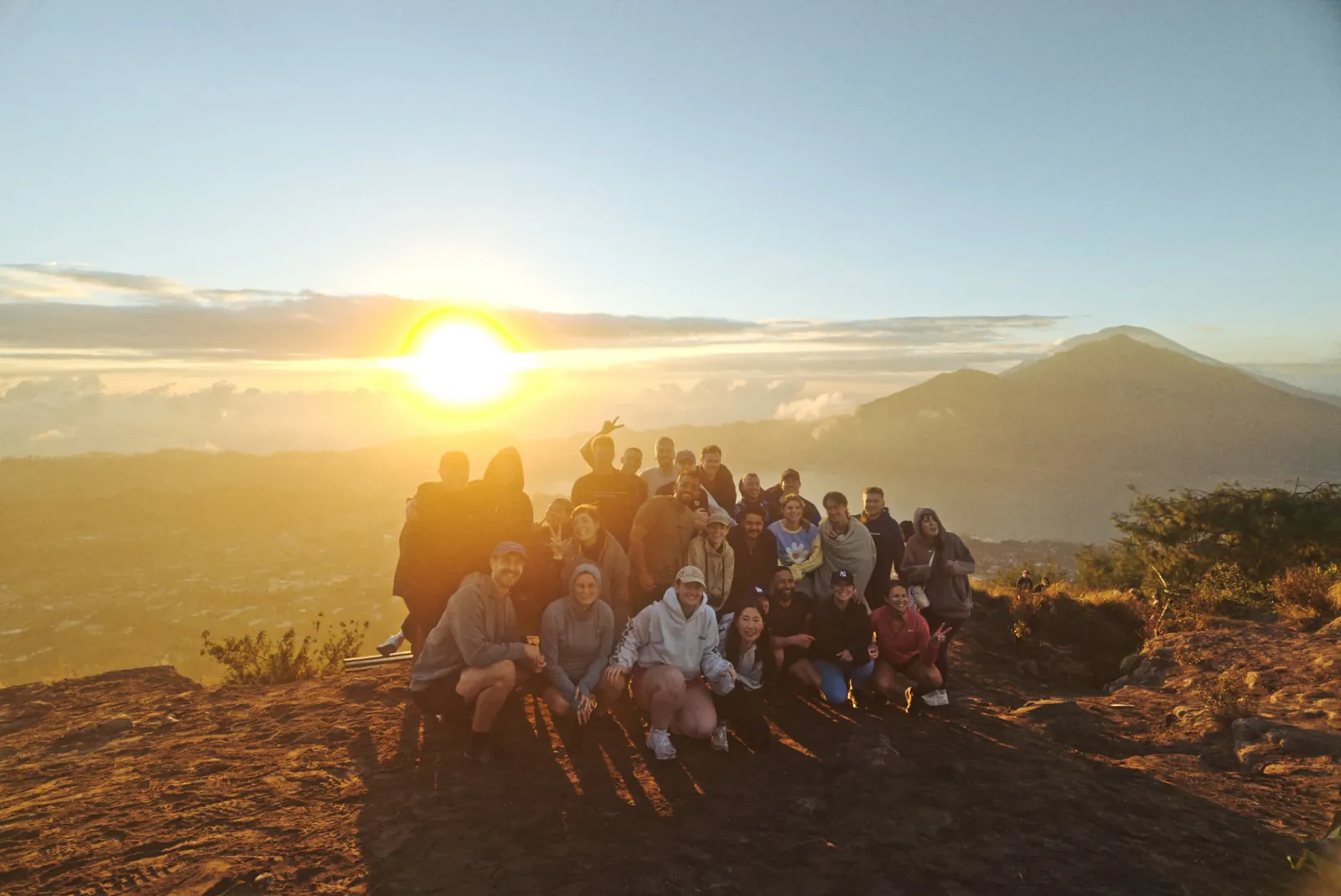 Founders group at sunrise on Mount Batur, Bali