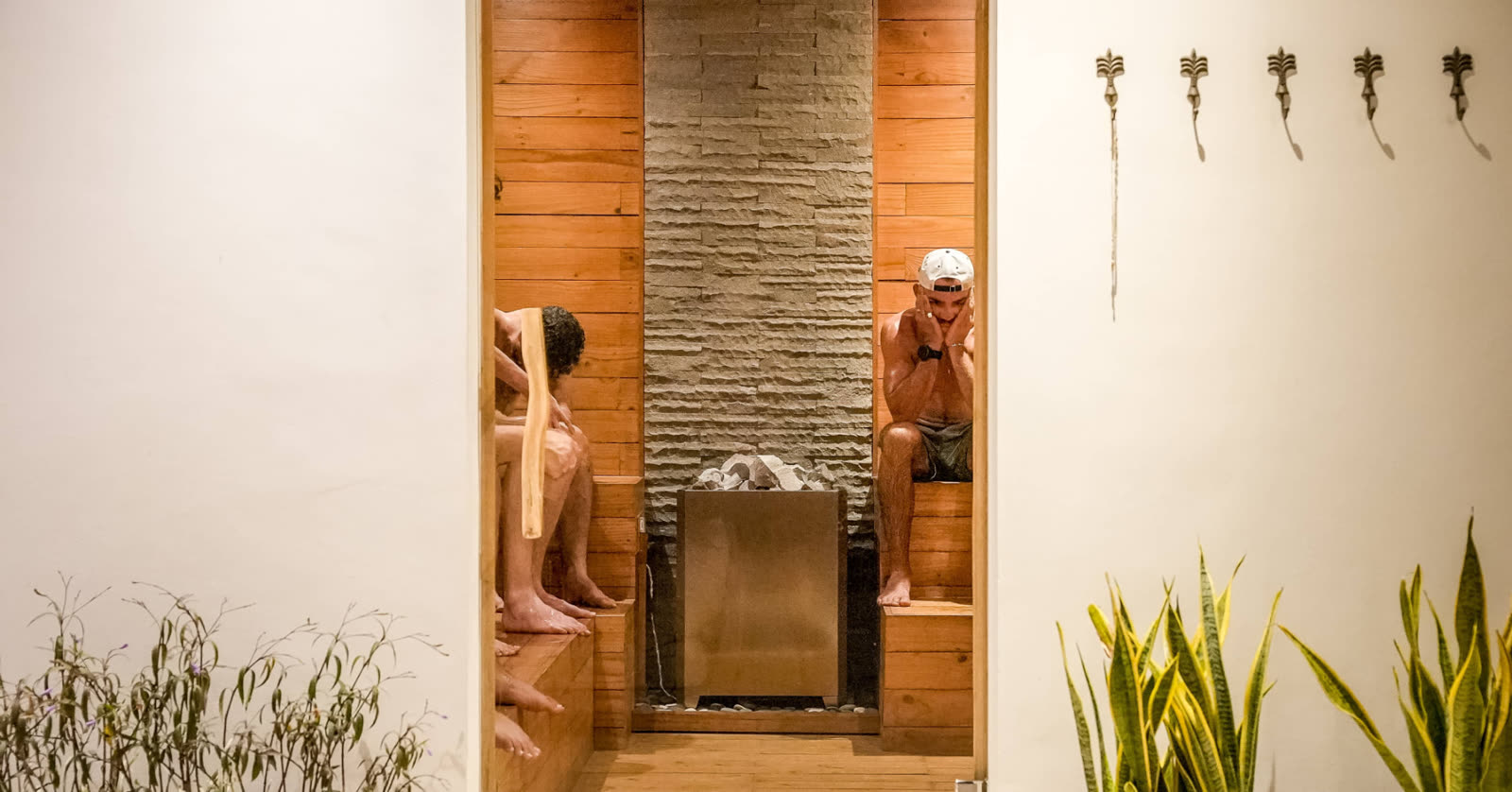 Founders unwinding in the villa sauna
